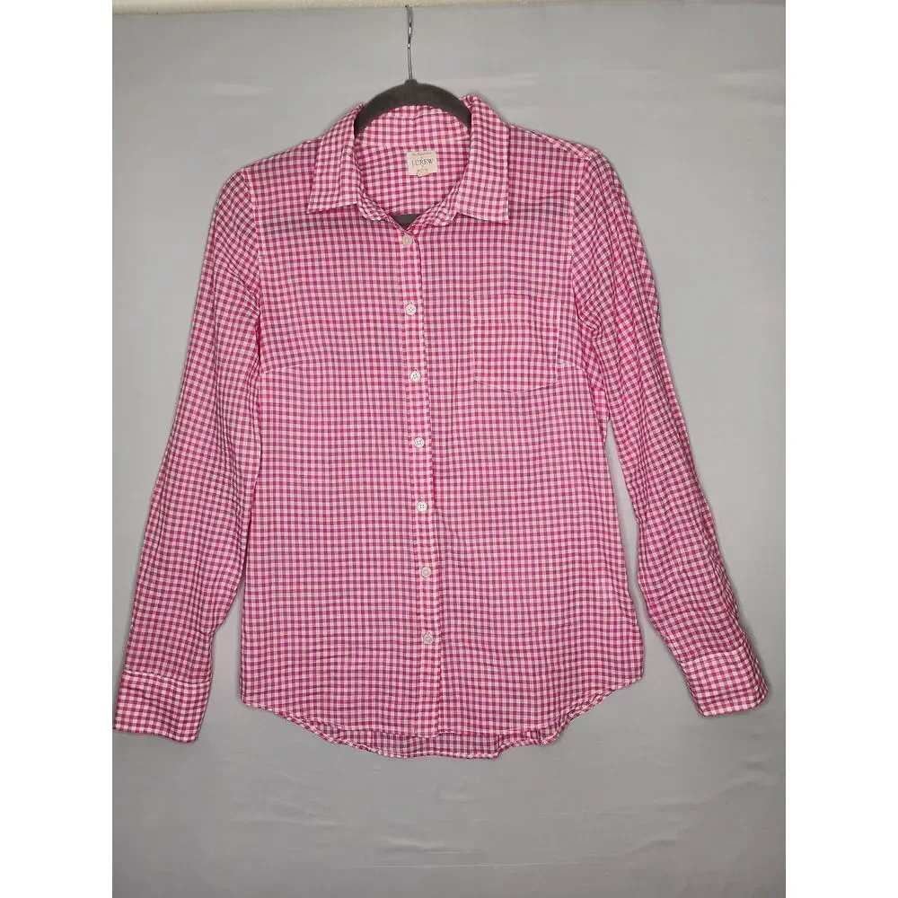 J. Crew Womans Checkered button Shirt the Perfect‎ Shirt Pink/ White Gingham XS